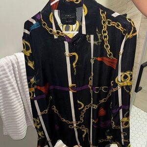 ZARA chain pattern scarf pattern satin long-sleeved shirt